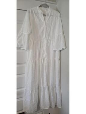 White Eyelet Tiered Maxi Dress with 3/4 Bell Sleeves